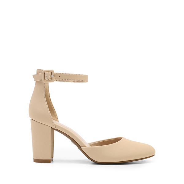 Women’s Rounded Toe Platform Block Heel Pumps - NUDE-NUBUCK - 1