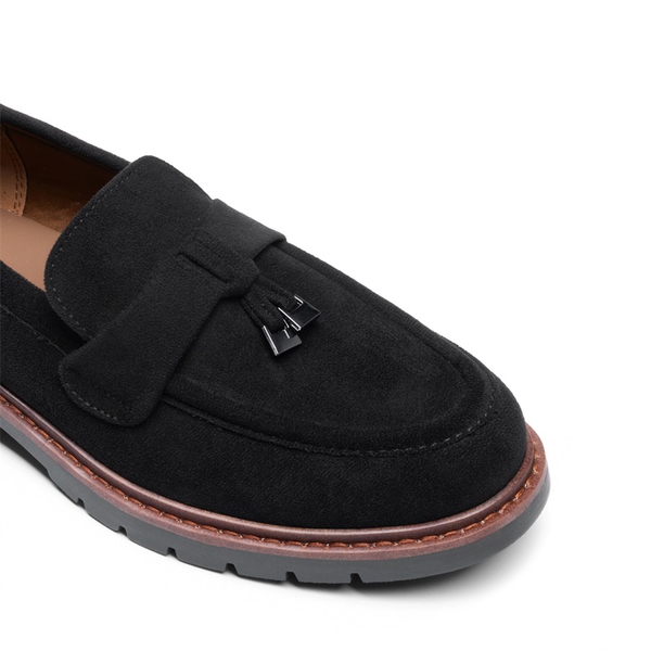 Women’s Classic Retro-Inspired Penny Loafers - BLACK-SUEDE - 5
