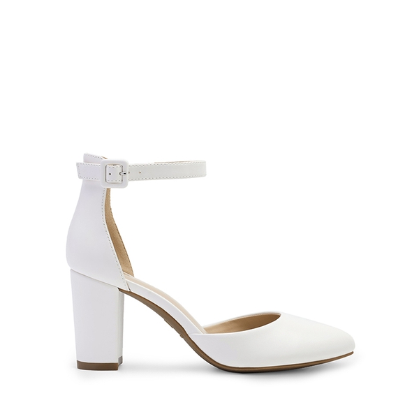 Women’s Rounded Toe Platform Block Heel Pumps - WHITE-PU - 1