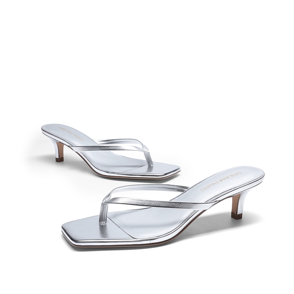 Women’s Kitten Heel Flip Flops - SILVER - 3