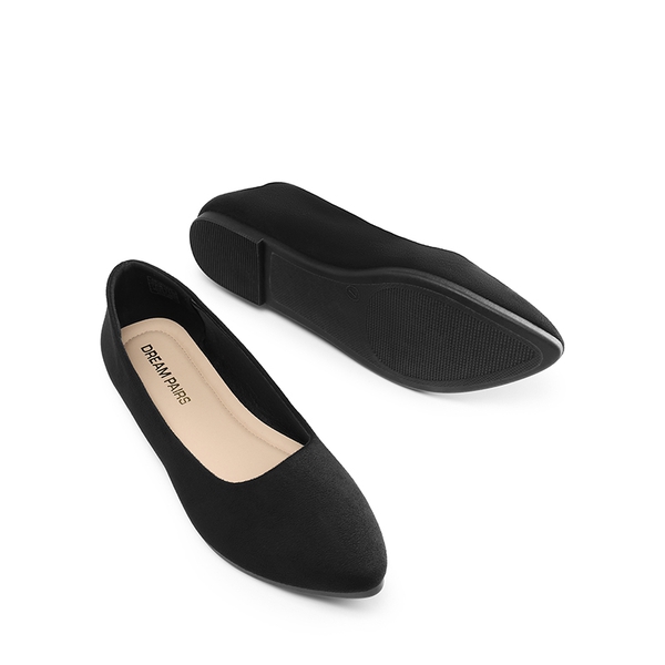Women’s Pointed Toe Faux Suede Flats - BLACK - 4