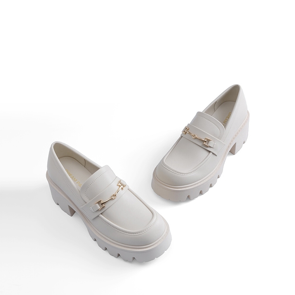 Women’s Preppy Y2K Chunky Heel Loafers - WHITE - 4