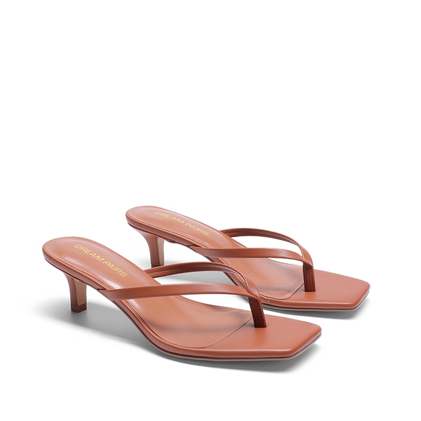 Women’s Kitten Heel Flip Flops - BROWN - 2