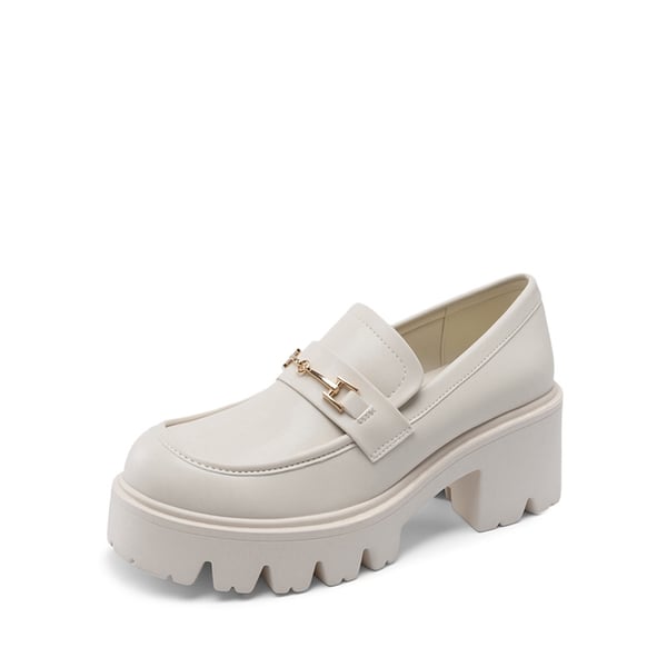 Women’s Preppy Y2K Chunky Heel Loafers - WHITE -  0