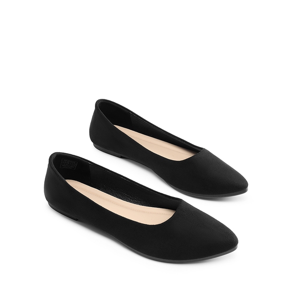 Women’s Pointed Toe Faux Suede Flats - BLACK - 3
