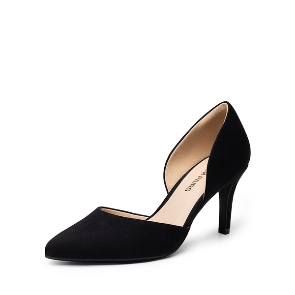 Women’s Sophisticated V-Cut Mid Heel Pumps - BLACK-SUEDE -  0