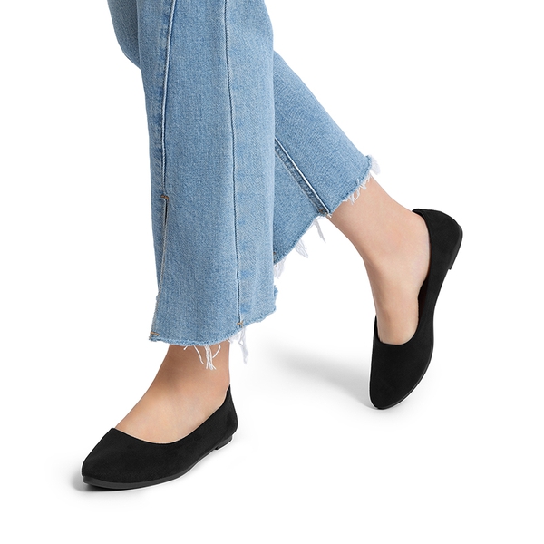 Women’s Pointed Toe Faux Suede Flats - BLACK - 7