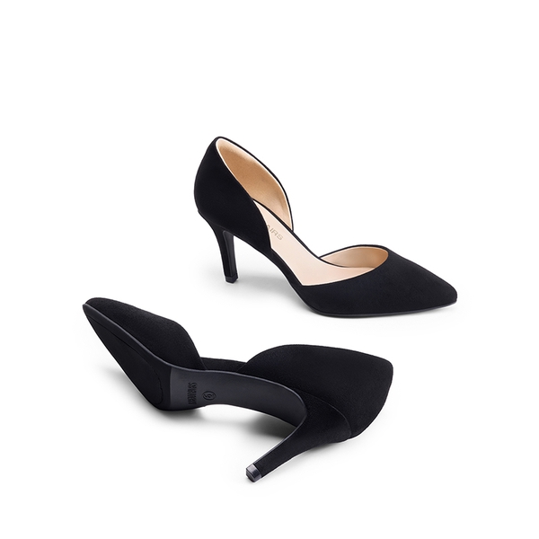Women’s Sophisticated V-Cut Mid Heel Pumps - BLACK-SUEDE - 3
