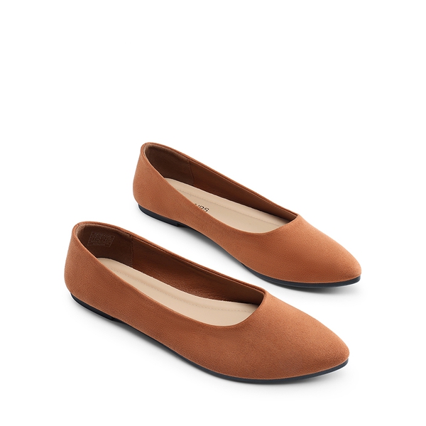 Women’s Pointed Toe Faux Suede Flats - BROWN - 3