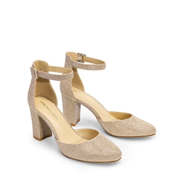 Women’s Rounded Toe Platform Block Heel Pumps - GOLD-GLITTER - 3