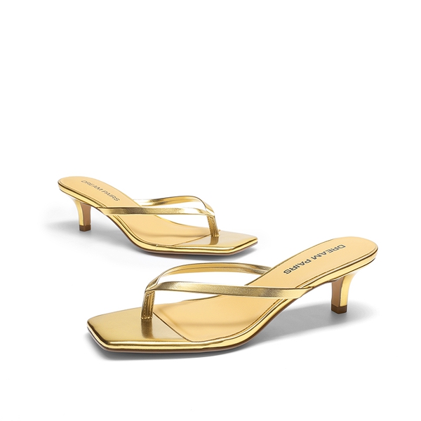 Women’s Kitten Heel Flip Flops - GOLD - 3