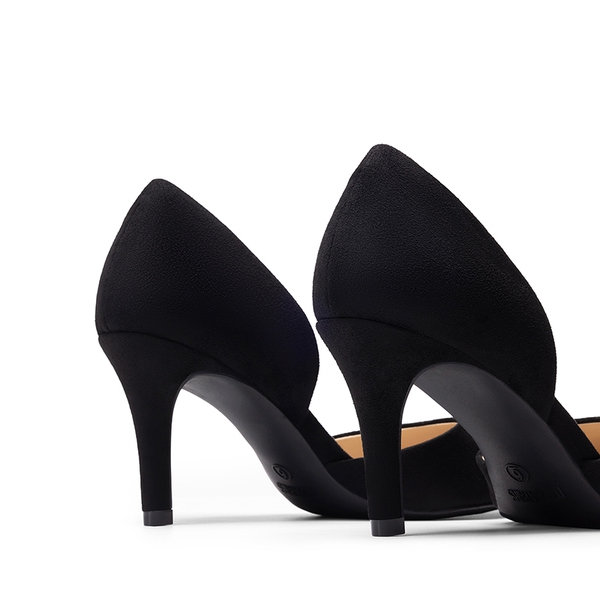 Women’s Sophisticated V-Cut Mid Heel Pumps - BLACK-SUEDE - 2