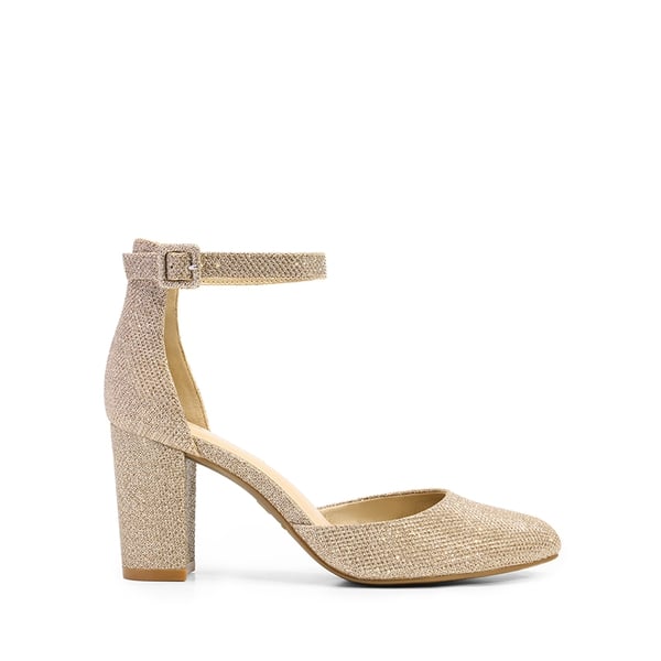 Women’s Rounded Toe Platform Block Heel Pumps - GOLD-GLITTER - 1