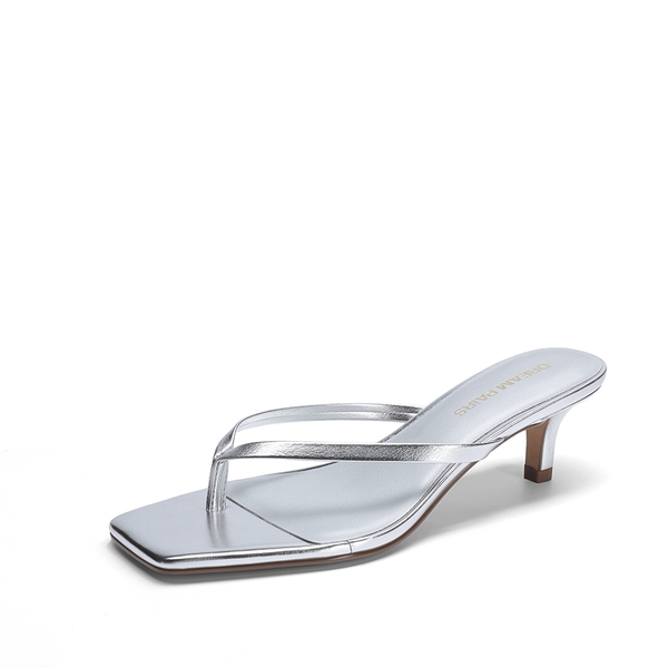 Women’s Kitten Heel Flip Flops - SILVER -  0