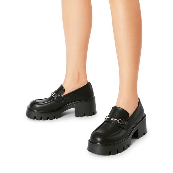 Women’s Preppy Y2K Chunky Heel Loafers - BLACK-PU - 5