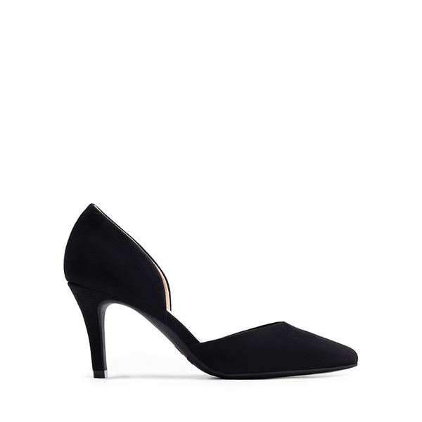 Women’s Sophisticated V-Cut Mid Heel Pumps - BLACK-SUEDE - 1