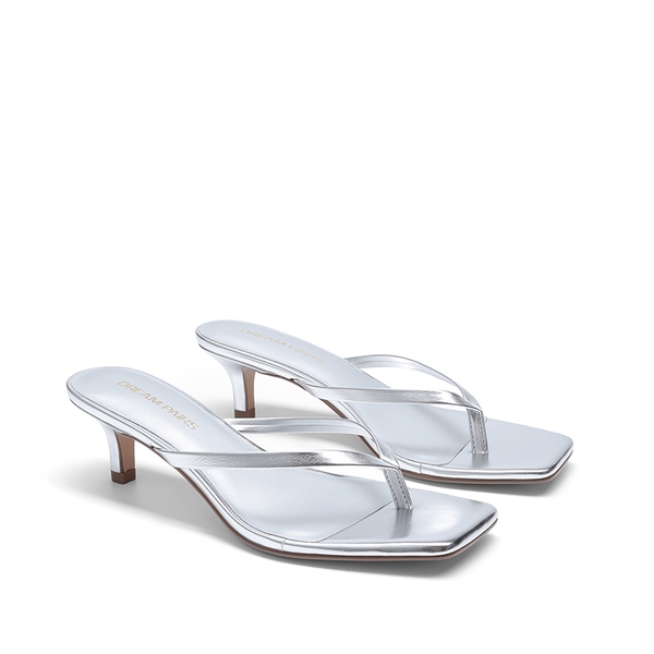 Women’s Kitten Heel Flip Flops - SILVER - 2
