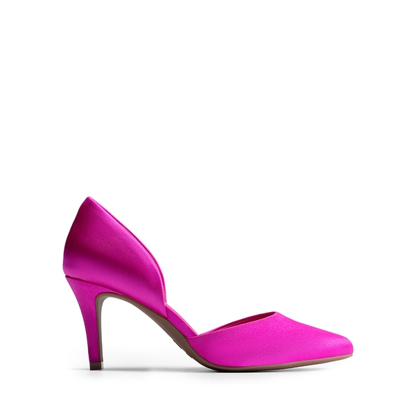 HOT PINK SATIN Women’s Sophisticated V-Cut Mid Heel Pumps-dreampairs
