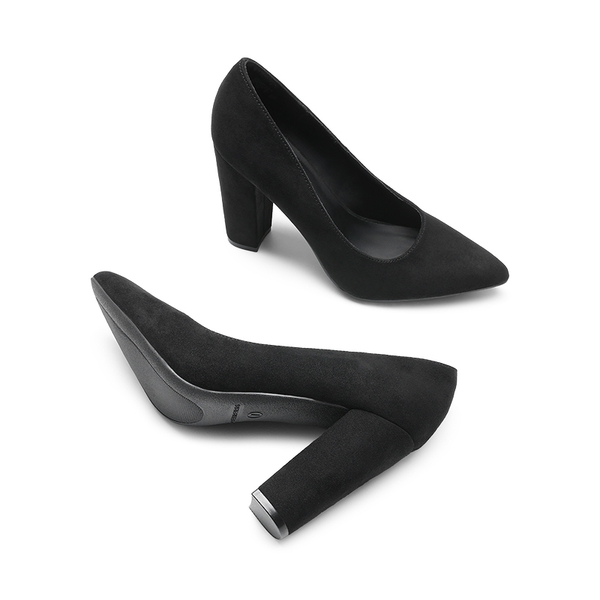 Women’s Classic Chunky Heel Dress Pumps - BLACK-SUEDE - 3