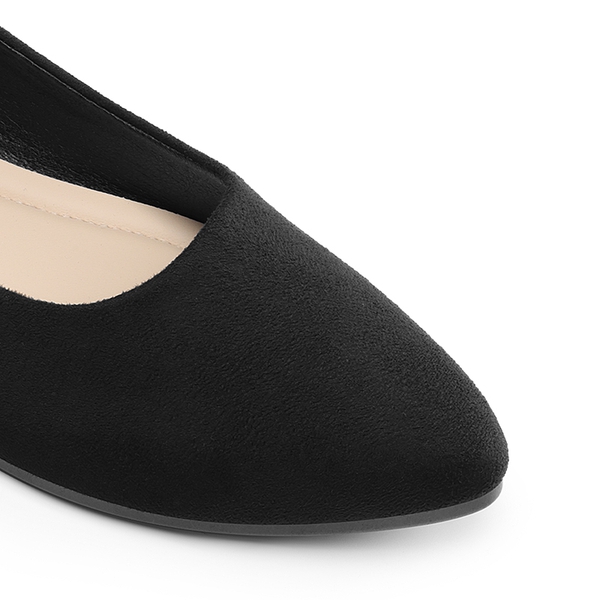 Women’s Pointed Toe Faux Suede Flats - BLACK - 1