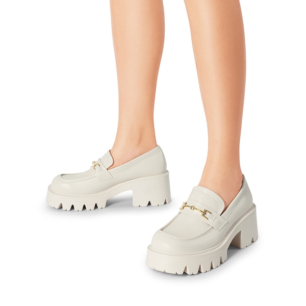 Women’s Preppy Y2K Chunky Heel Loafers - WHITE - 5