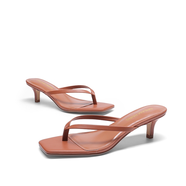 Women’s Kitten Heel Flip Flops - BROWN - 3