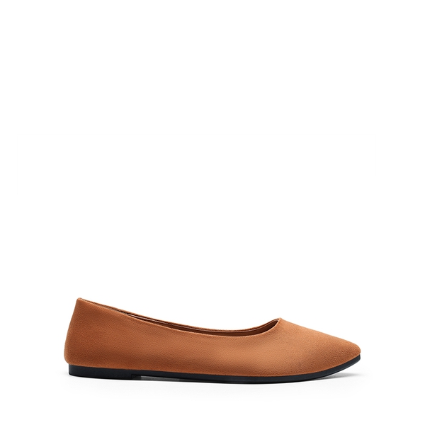 Women’s Pointed Toe Faux Suede Flats - BROWN - 2