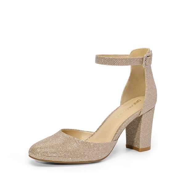 Women’s Rounded Toe Platform Block Heel Pumps - GOLD-GLITTER -  0