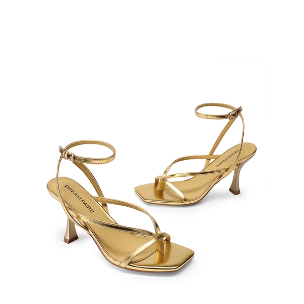 Women’s Chic Strappy Thong Stiletto Sandals - GOLD - 3