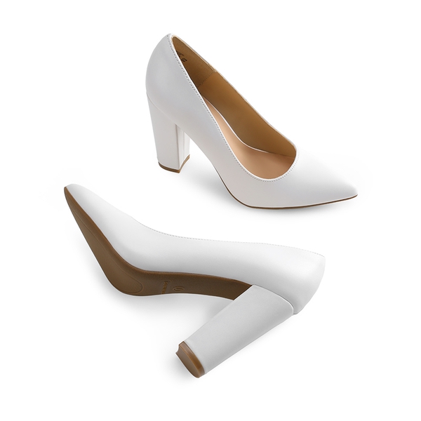 Women’s Classic Chunky Heel Dress Pumps - WHITE - 3