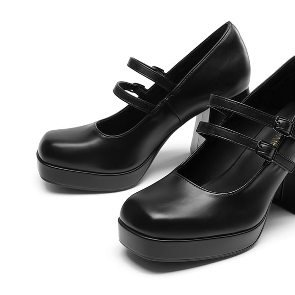 Women’s Y2K Double-Strap Chunky Mary Janes - BLACK-PU - 4
