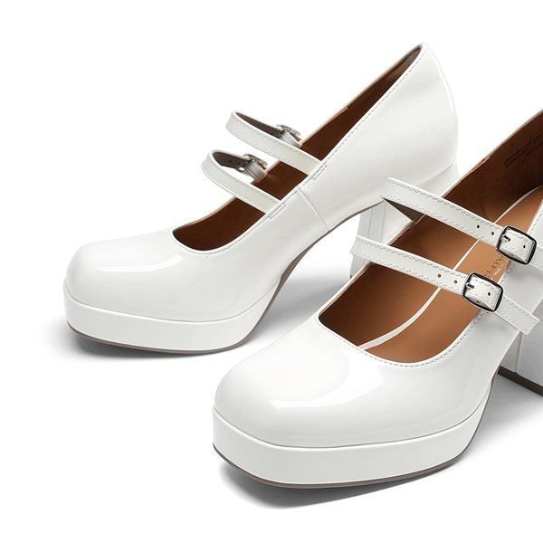 Women’s Y2K Double-Strap Chunky Mary Janes - WHITE-PAT - 4