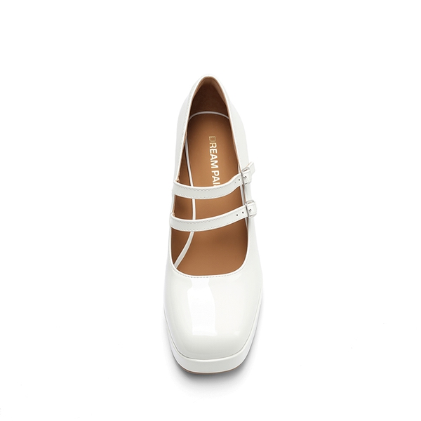 Women’s Y2K Double-Strap Chunky Mary Janes - WHITE-PAT - 2