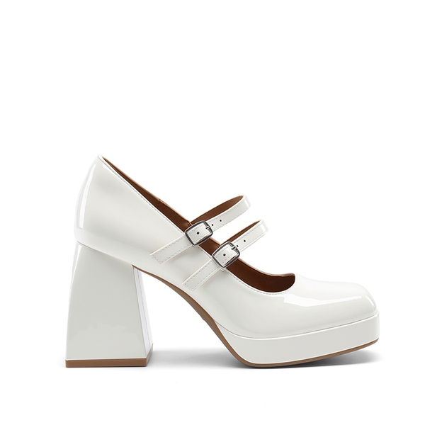 Women’s Y2K Double-Strap Chunky Mary Janes - WHITE-PAT - 1