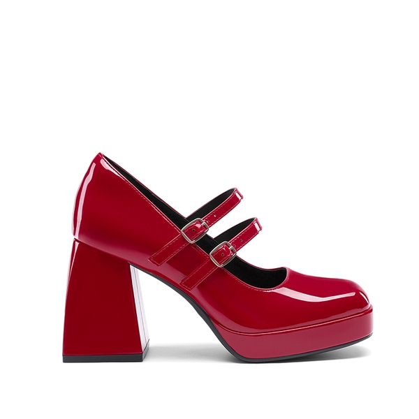 Women’s Y2K Double-Strap Chunky Mary Janes - RED-PAT - 1