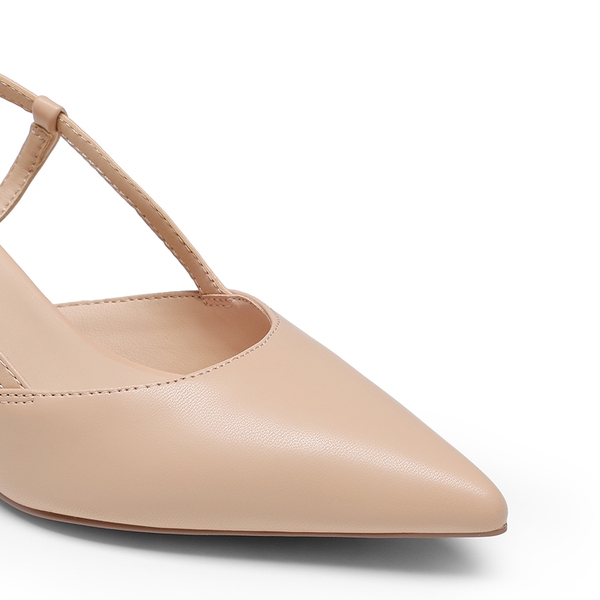 Women’s Streamlined Kitten Heel Slingback Sandals - NUDE - 1