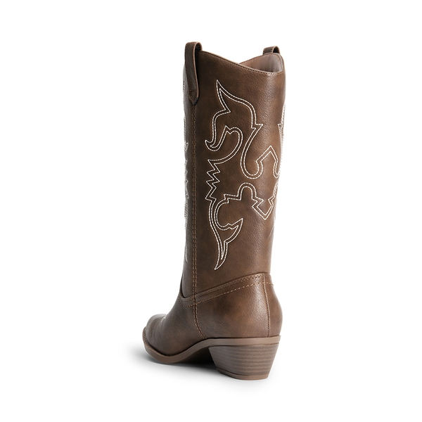 Mid Calf Western Cowboy Boots - BROWN-PU - 2