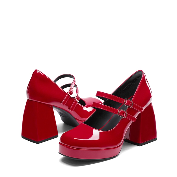 Women’s Y2K Double-Strap Chunky Mary Janes - RED-PAT - 5