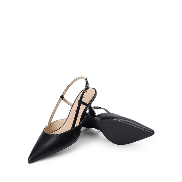 Women’s Streamlined Kitten Heel Slingback Sandals - BLACK - 4