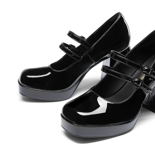 Women’s Y2K Double-Strap Chunky Mary Janes - BLACK-PAT - 4