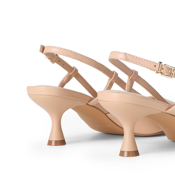 Women’s Streamlined Kitten Heel Slingback Sandals - NUDE - 3