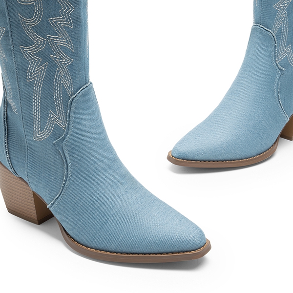 Dallas Embroidered Western Cowboy Knee High Boots - DENIM BLUE - 6