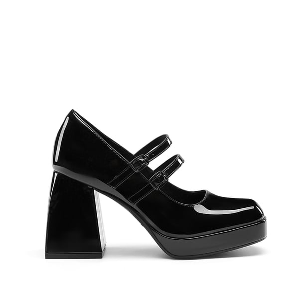 Women’s Y2K Double-Strap Chunky Mary Janes - BLACK-PAT - 1
