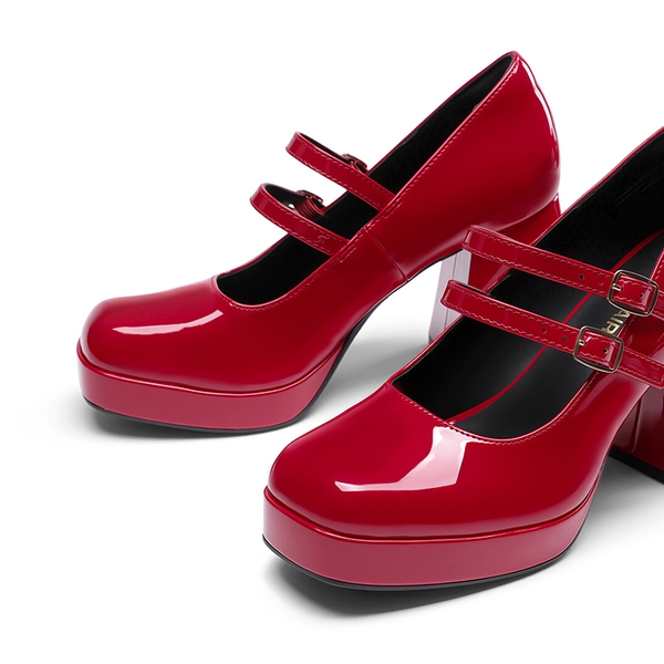 Women’s Y2K Double-Strap Chunky Mary Janes - RED-PAT - 4