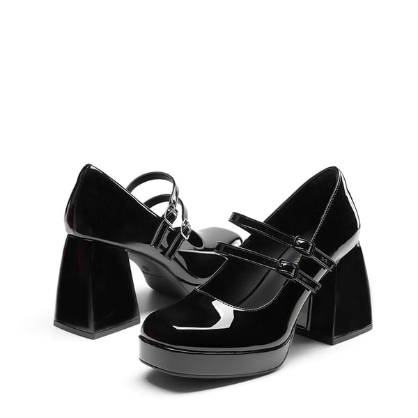 Women’s Y2K Double-Strap Chunky Mary Janes - BLACK-PAT - 5