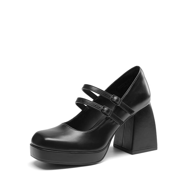 Women’s Y2K Double-Strap Chunky Mary Janes - BLACK-PU -  0