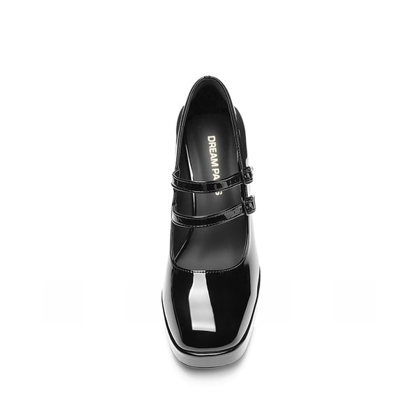 Women’s Y2K Double-Strap Chunky Mary Janes - BLACK-PAT - 2