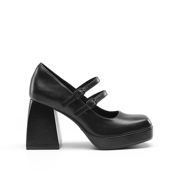 Women’s Y2K Double-Strap Chunky Mary Janes - BLACK-PU - 1