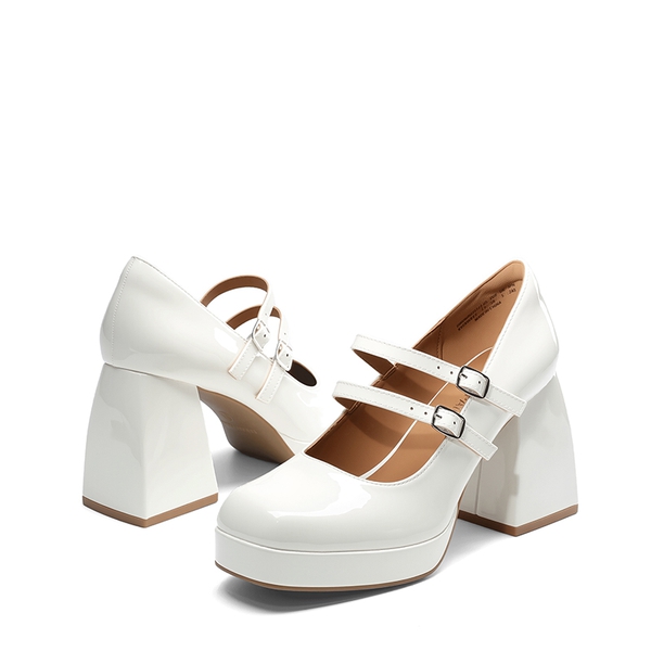 Women’s Y2K Double-Strap Chunky Mary Janes - WHITE-PAT - 5