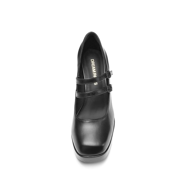 Women’s Y2K Double-Strap Chunky Mary Janes - BLACK-PU - 2
